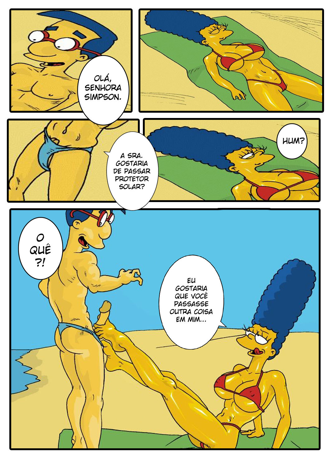 Milhouse na praia pegando Marge